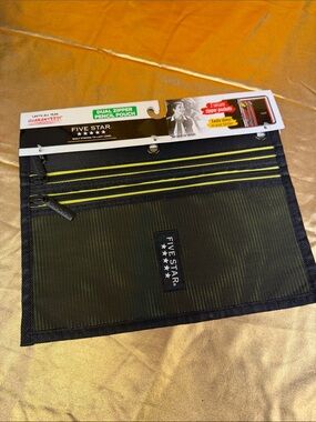 Five Star Black and Yellow Dual-Zipper Pencil pouch 2 secure zipper pockets